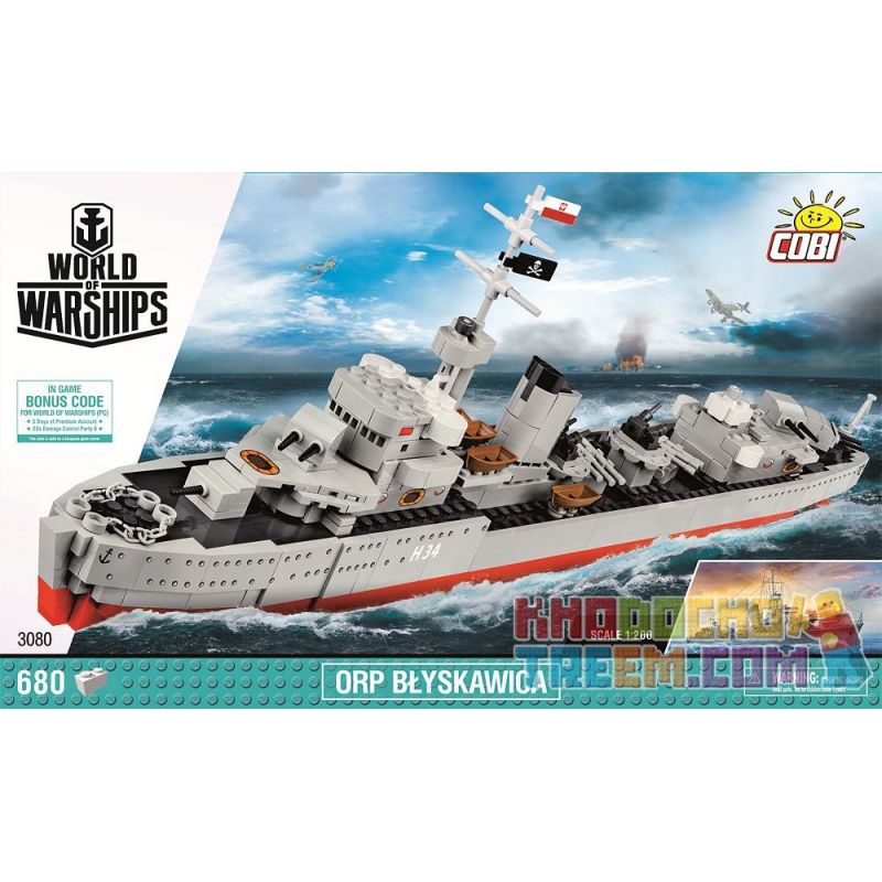 COBI 3080 4807 non Lego KHU TRỤC HẠM BLIKSEM bộ đồ chơi xếp lắp ráp ghép mô hình Military Army DESTROYER ORP BŁYSKAWICA Quân Sự Bộ Đội 680 khối