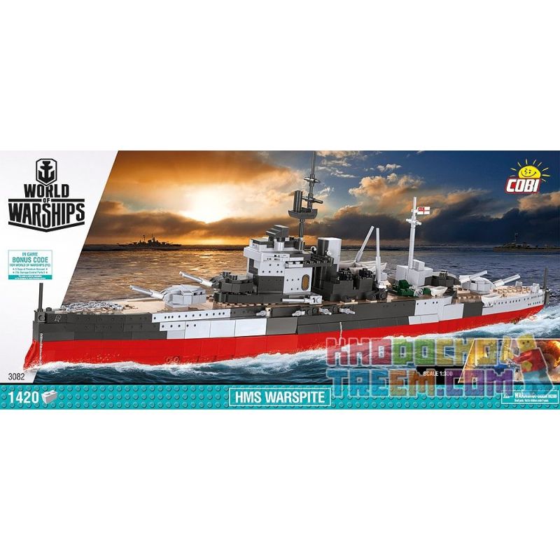 COBI 3082 non Lego CHIẾN HẠM KIỆT QUỆ bộ đồ chơi xếp lắp ráp ghép mô hình Military Army HMS WARSPITE Quân Sự Bộ Đội 1420 khối