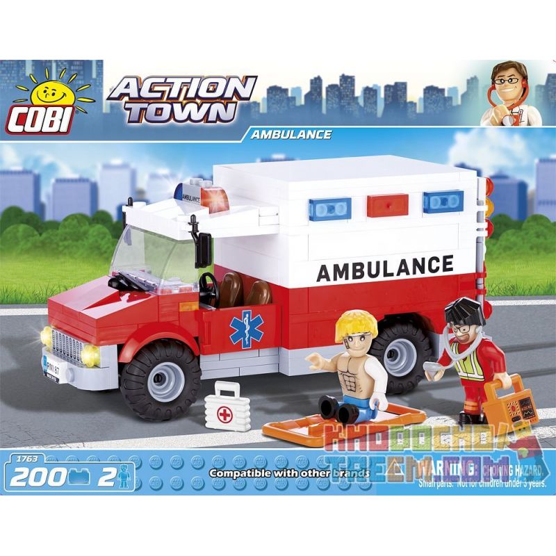 COBI 1763 non Lego XE CỨU THƯƠNG bộ đồ chơi xếp lắp ráp ghép mô hình City AMBULANCE Thành Phố 200 khối