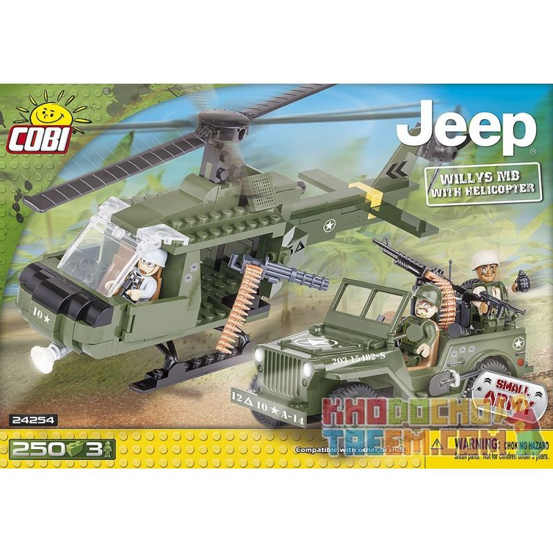 COBI 24254 non Lego WILLIS MB VÀ TRỰC THĂNG bộ đồ chơi xếp lắp ráp ghép mô hình Military Army WILLYS MB WITH HELICOPTER Quân Sự Bộ Đội 250 khối