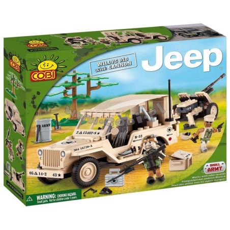 COBI 24201 non  WILLIS MB VÀ CANNON (SA MẠC) bộ đồ chơi xếp lắp ráp ghép mô hình Military Army WILLYS MB WITH CANNON (DESERT) Quân Sự Bộ Đội 200 khối