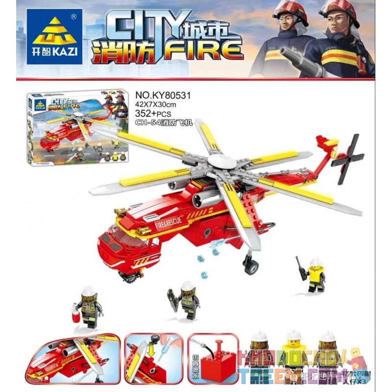Kazi KY80531 80531 non Lego MÁY BAY CHỮA CHÁY CH-54 bộ đồ chơi xếp lắp ráp ghép mô hình Fire Rescure CH-54 PLANE Cứu Hỏa 352 khối
