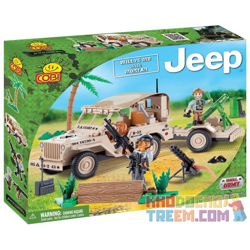 COBI 24190 non Lego WILLIS MB VÀ MORTAR (SA MẠC) bộ đồ chơi xếp lắp ráp ghép mô hình Military Army WILLYS MB WITH MORTAR (DESERT) Quân Sự Bộ Đội 190 khối