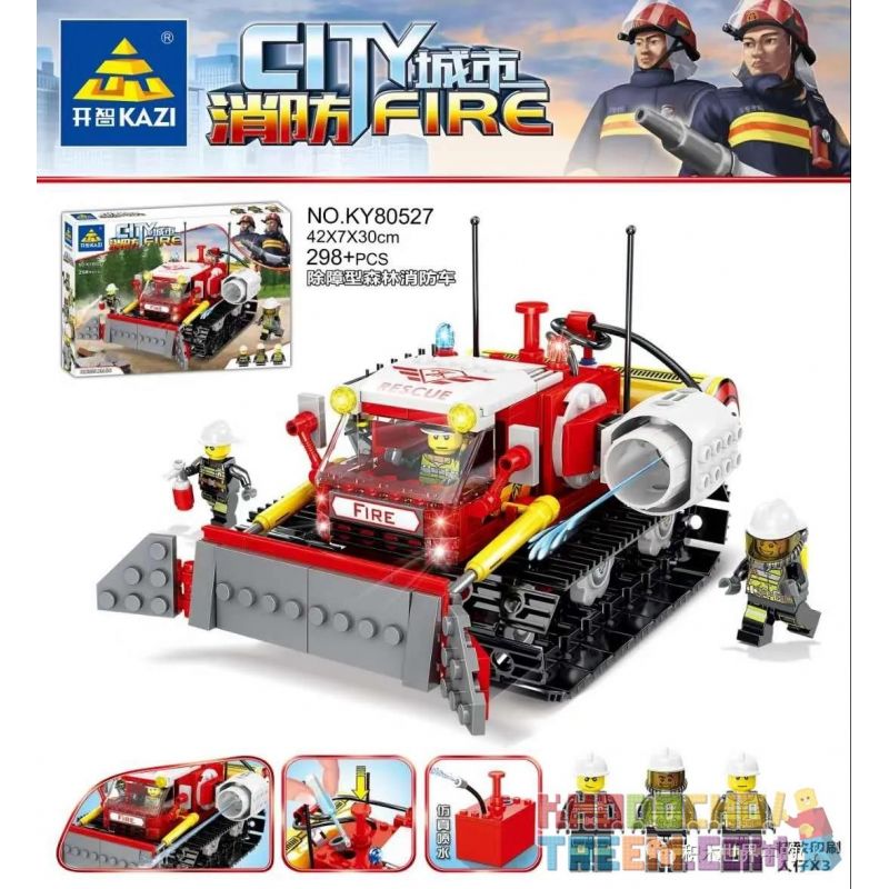 Kazi KY80527 80527 non Lego XE CHỮA CHÁY RỪNG DỠ RÀO bộ đồ chơi xếp lắp ráp ghép mô hình Fire Rescure CITY FIRE Cứu Hỏa 298 khối