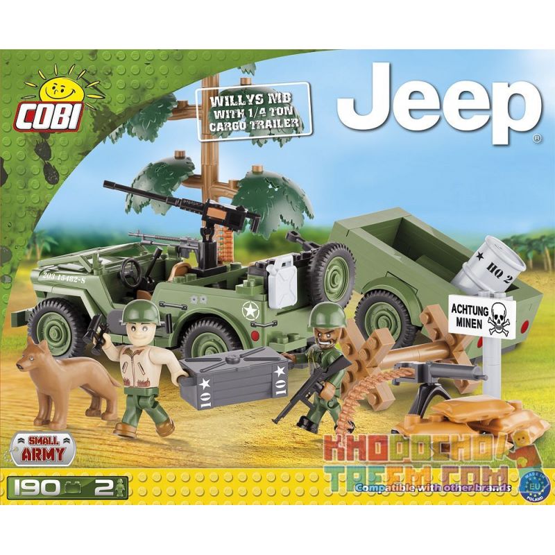 COBI 24192 non Lego WILLIS MB VÀ RƠ MOÓC CHỞ HÀNG 14 TẤN bộ đồ chơi xếp lắp ráp ghép mô hình Military Army WILLYS MB WITH 1/4 TON CARGO TRAILER Quân Sự Bộ Đội 190 khối