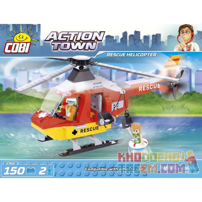 COBI 1762 non  TRỰC THĂNG CỨU HỘ bộ đồ chơi xếp lắp ráp ghép mô hình City RESCUE HELICOPTER Thành Phố 150 khối