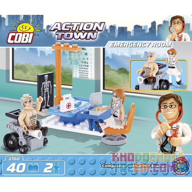 COBI 1760 non Lego PHÒNG CẤP CỨU bộ đồ chơi xếp lắp ráp ghép mô hình City EMERGENCY ROOM Thành Phố 40 khối