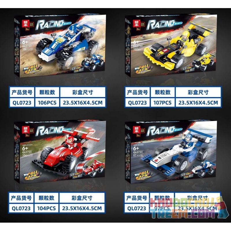 ZHEGAO QL0723 0723 non  CÔNG THỨC 1 XE 4 bộ đồ chơi xếp lắp ráp ghép mô hình Racers RACING Đua Tốc Độ 414 khối