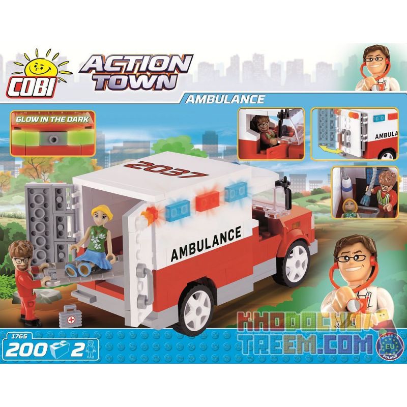 COBI 1765 non  XE CỨU THƯƠNG bộ đồ chơi xếp lắp ráp ghép mô hình City AMBULANCE V.2 Thành Phố 200 khối