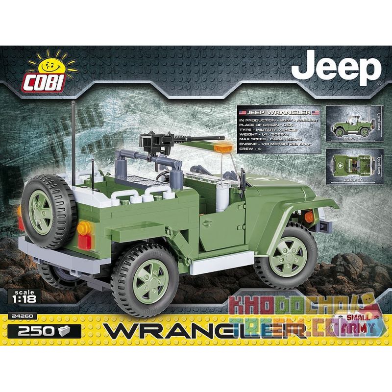 COBI 24260 non  XE JEEP. bộ đồ chơi xếp lắp ráp ghép mô hình Military Army JEEP WRANGLER Quân Sự Bộ Đội 250 khối