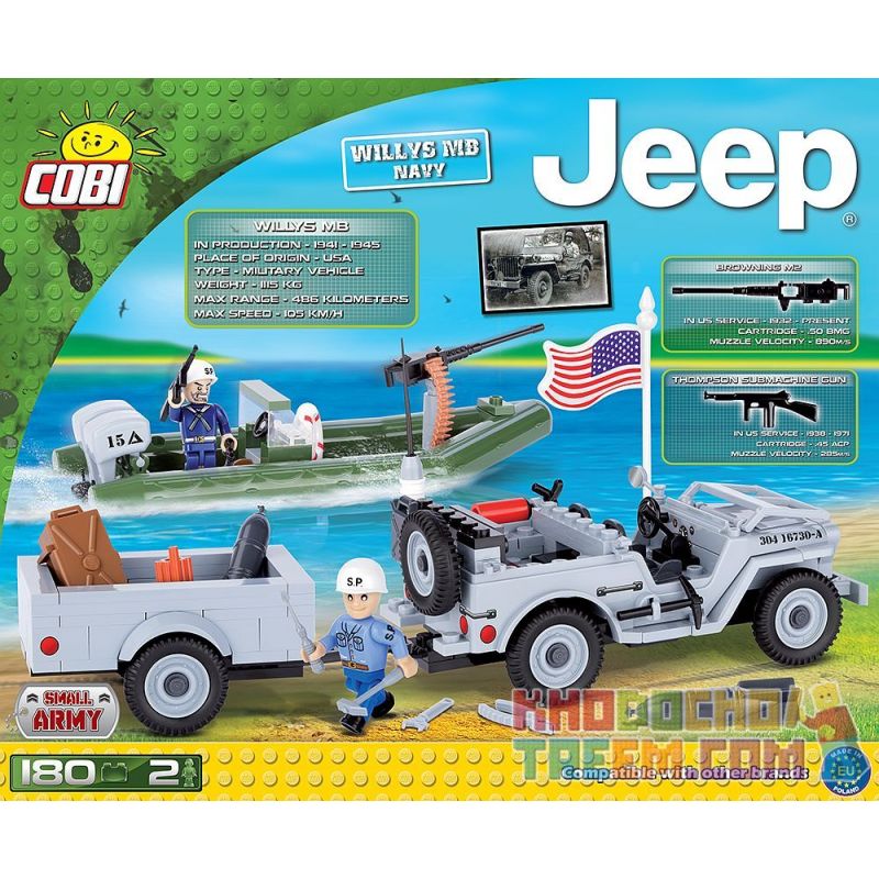 COBI 24193 non  HẢI QUÂN JEEP WILLIS bộ đồ chơi xếp lắp ráp ghép mô hình Military Army JEEP WILLYS MB NAVY Quân Sự Bộ Đội 180 khối