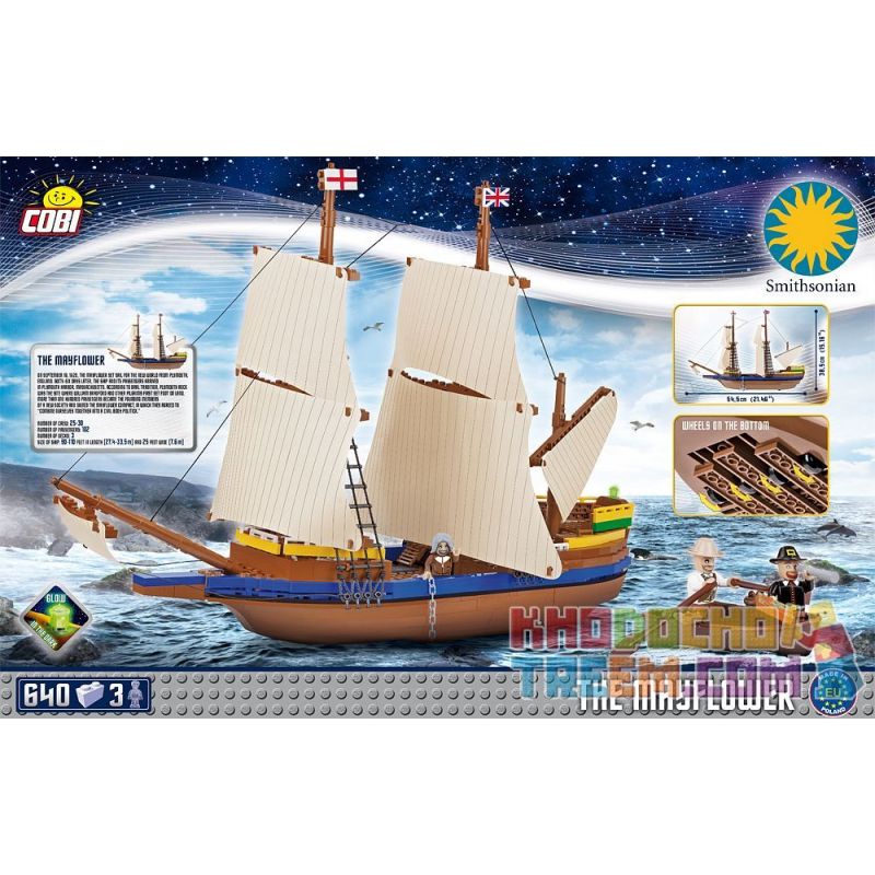 COBI 21077 non Lego CÓ THỂ HOA SỐ bộ đồ chơi xếp lắp ráp ghép mô hình Pirates Of The Caribbean PILGRIM SHIP MAYFLOWER Cướp Biển Vùng Caribe 640 khối