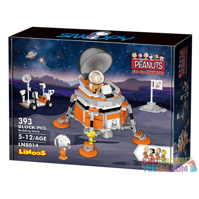 LINOOS LN8014 8014 non  TÀU ĐỔ BỘ MẶT TRĂNG bộ đồ chơi xếp lắp ráp ghép mô hình Snoopy SNOOPY SPACE TRAVELER Chú Chó 393 khối