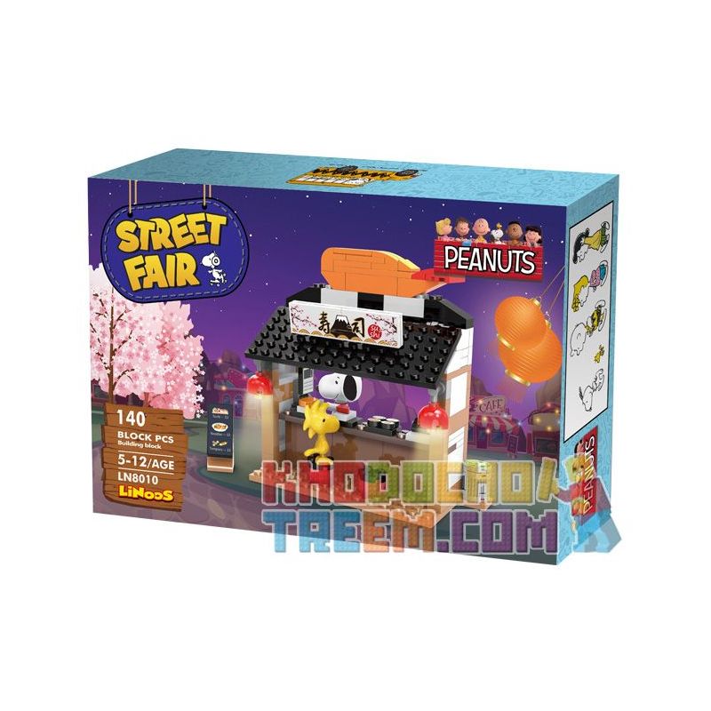 LINOOS LN8010 8010 non Lego CỬA HÀNG SUSHI bộ đồ chơi xếp lắp ráp ghép mô hình Snoopy SNOOPY STREET FAIR Chú Chó 142 khối