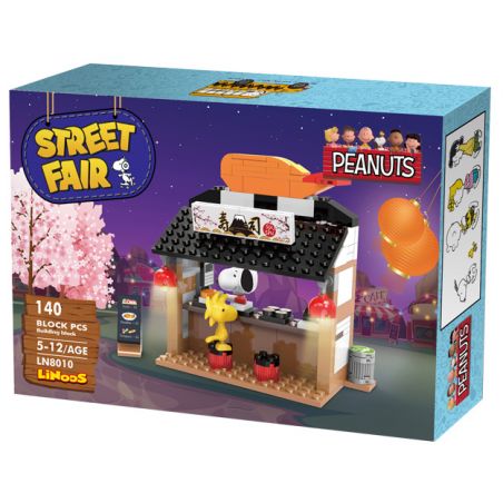 LINOOS LN8010 8010 non  CỬA HÀNG SUSHI bộ đồ chơi xếp lắp ráp ghép mô hình Snoopy SNOOPY STREET FAIR Chú Chó 142 khối