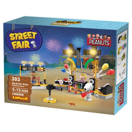 LINOOS LN8008 8008 non  BUỔI HÒA NHẠC BÃI BIỂN bộ đồ chơi xếp lắp ráp ghép mô hình Snoopy SNOOPY STREET FAIR Chú Chó 280 khối