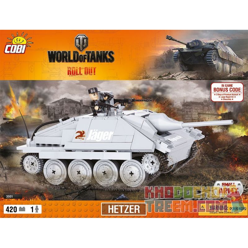 COBI 3001 non Lego THỢ SĂN bộ đồ chơi xếp lắp ráp ghép mô hình Military Army HETZER Quân Sự Bộ Đội 420 khối