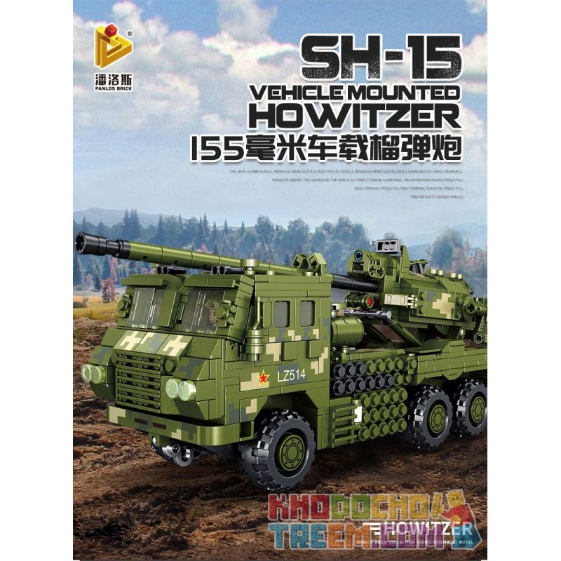 PanlosBrick 639003 Panlos Brick 639003 Xếp hình kiểu Lego MILITARY ARMY SH-15X Vehicle Mounted Howitzer SH-15 Type 155 Mm Car Pl