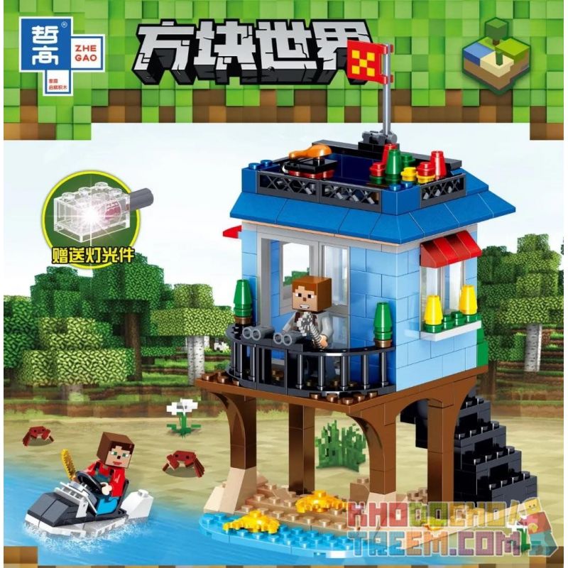 ZHEGAO QL0558 0558 non Lego NHÀ GẦN BIỂN bộ đồ chơi xếp lắp ráp ghép mô hình Minecraft Game Xây Dựng 281 khối