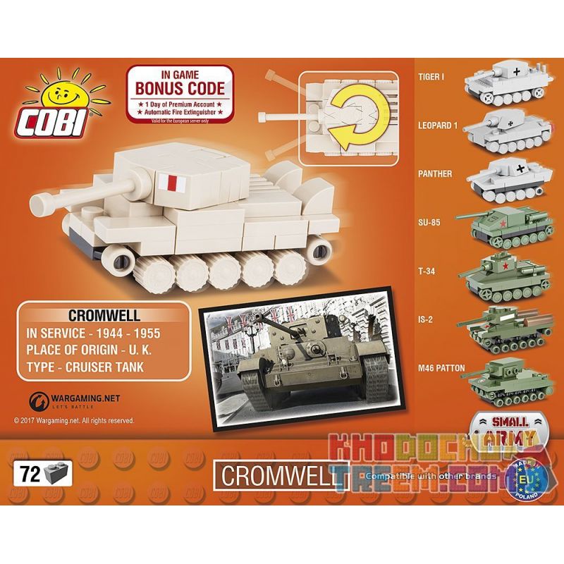 COBI 3018 non  KRANDWELL MINI TANK. bộ đồ chơi xếp lắp ráp ghép mô hình Military Army CROMWELL NANO TANK Quân Sự Bộ Đội 72 khối