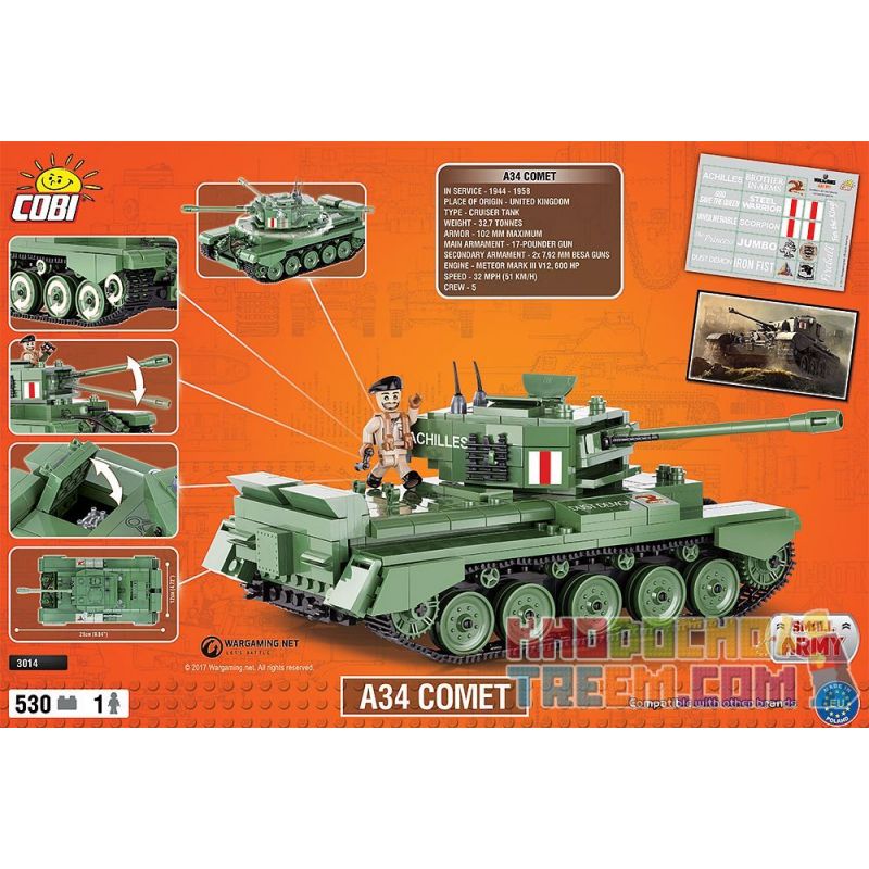 COBI 3014 non  SAO CHỔI A34 bộ đồ chơi xếp lắp ráp ghép mô hình Military Army A34 COMET Quân Sự Bộ Đội 530 khối