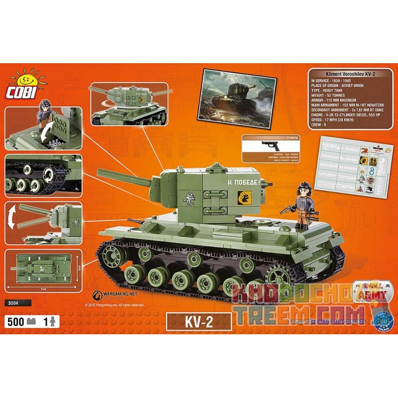 COBI 3004 non  KV-2. bộ đồ chơi xếp lắp ráp ghép mô hình Military Army Quân Sự Bộ Đội 500 khối