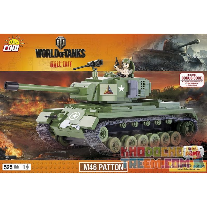 COBI 3008 non Lego NÚT M46 bộ đồ chơi xếp lắp ráp ghép mô hình Military Army M46 PATTON Quân Sự Bộ Đội 525 khối