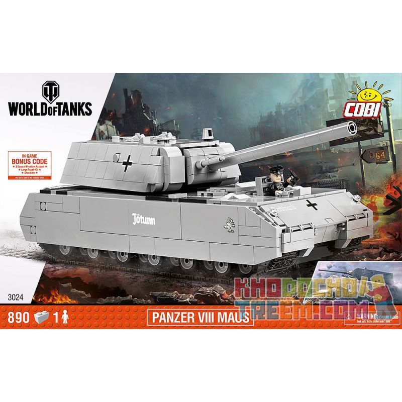 COBI 3024 non Lego CHUỘT XE TĂNG SỐ 8 bộ đồ chơi xếp lắp ráp ghép mô hình Military Army PANZER VIII MAUS Quân Sự Bộ Đội 890 khối