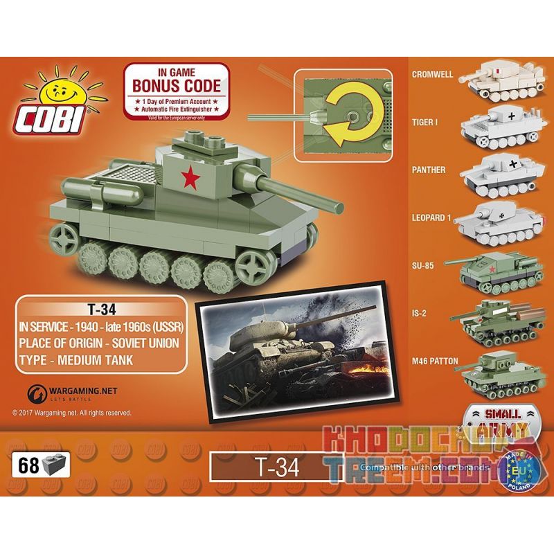 COBI 3021 non  XE TĂNG MINI T-34 bộ đồ chơi xếp lắp ráp ghép mô hình Military Army T-34 NANO TANK Quân Sự Bộ Đội 68 khối