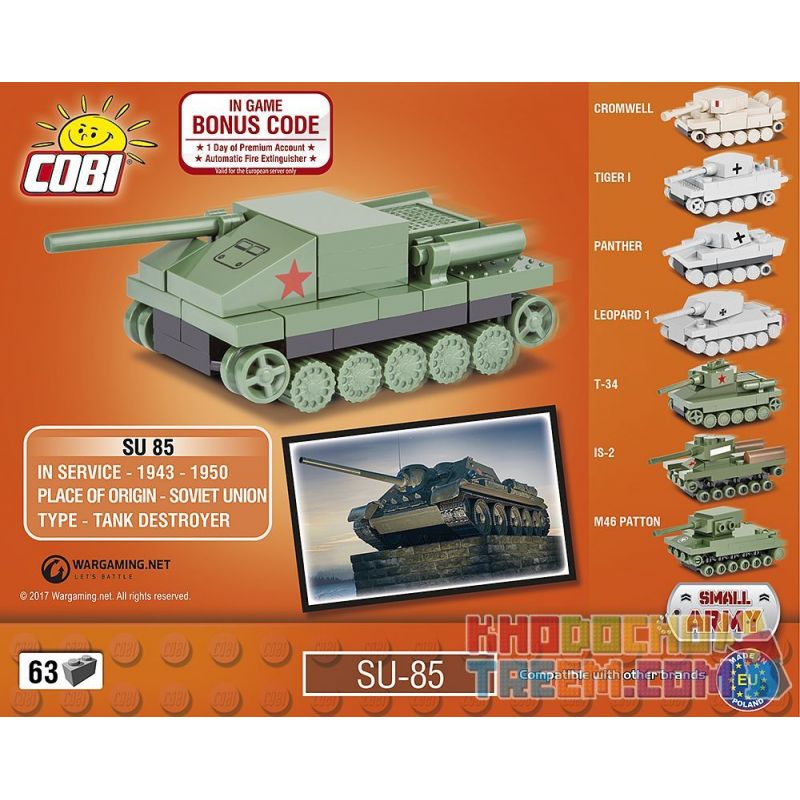 COBI 3020 non  XE TĂNG MINI SU-85 bộ đồ chơi xếp lắp ráp ghép mô hình Military Army SU-85 NANO TANK Quân Sự Bộ Đội 68 khối