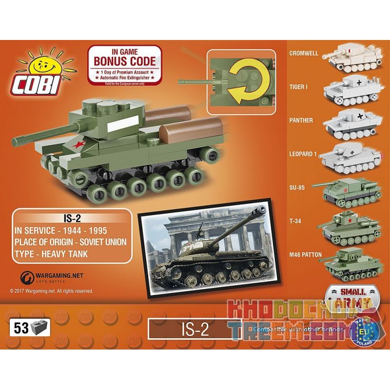 COBI 3026 non  XE TĂNG MINI IS-2 bộ đồ chơi xếp lắp ráp ghép mô hình Military Army IS-2 NANO TANK Quân Sự Bộ Đội 53 khối