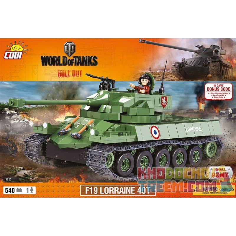 COBI 3025 non Lego F19 LUOLIN 40T. bộ đồ chơi xếp lắp ráp ghép mô hình Military Army F19 LORRAINE 40T Quân Sự Bộ Đội 540 khối