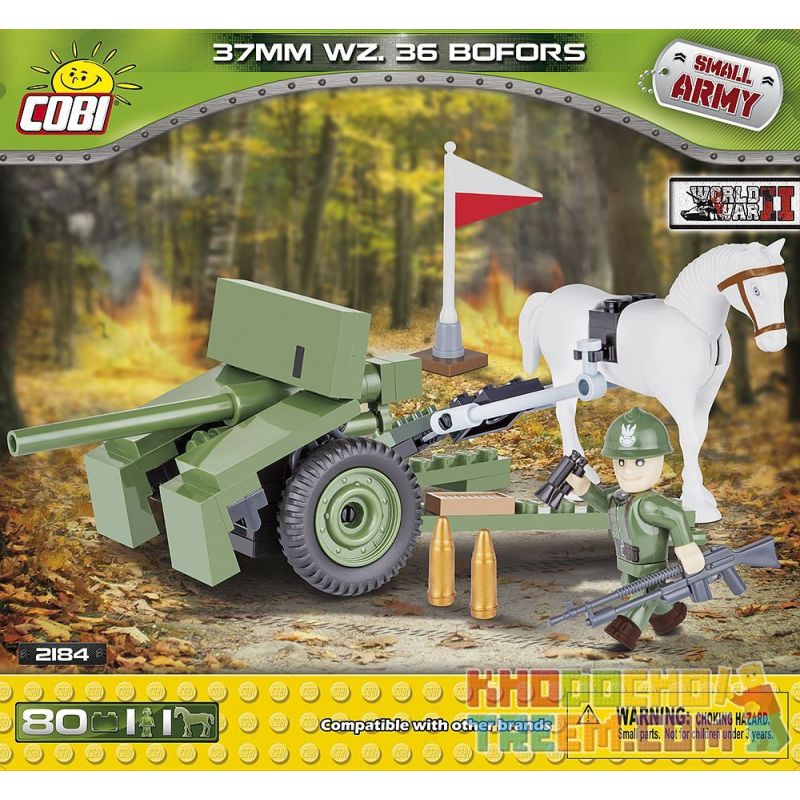 COBI 2184 non Lego SÚNG PHÒNG THỦ CHIẾN TRANH BOFORS 37MM bộ đồ chơi xếp lắp ráp ghép mô hình Military Army 37 MM WZ. 36 BOFORS Quân Sự Bộ Đội 80 khối