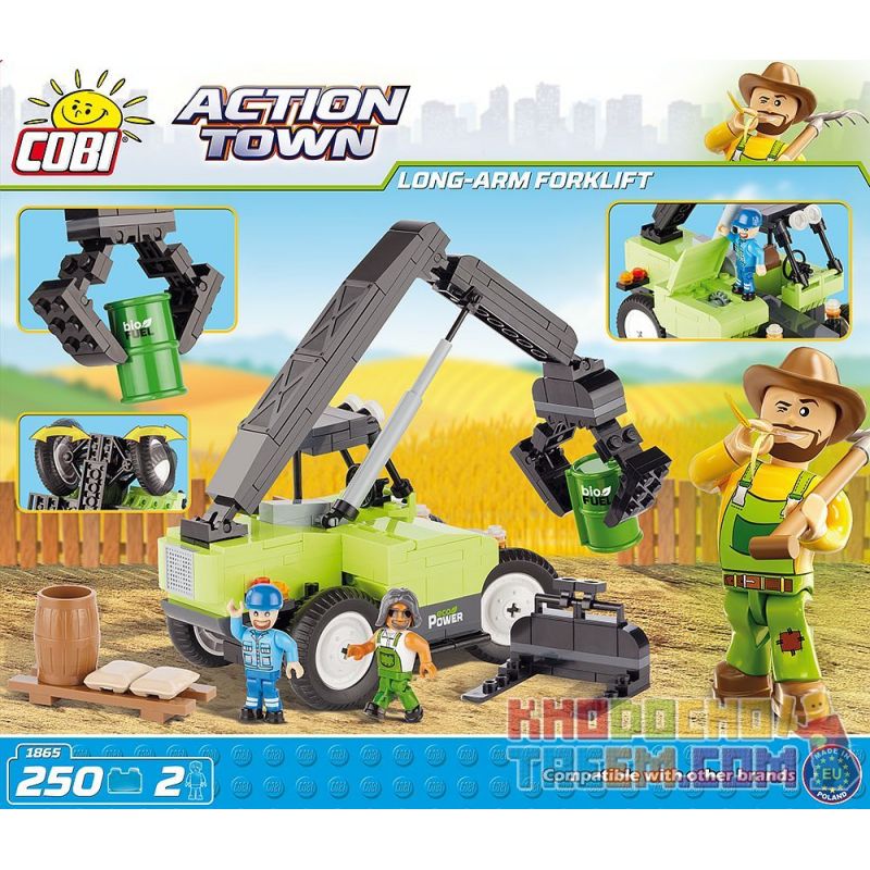 COBI 1865 non  XE NÂNG TAY DÀI bộ đồ chơi xếp lắp ráp ghép mô hình City LONG ARM FORKLIFT Thành Phố 250 khối