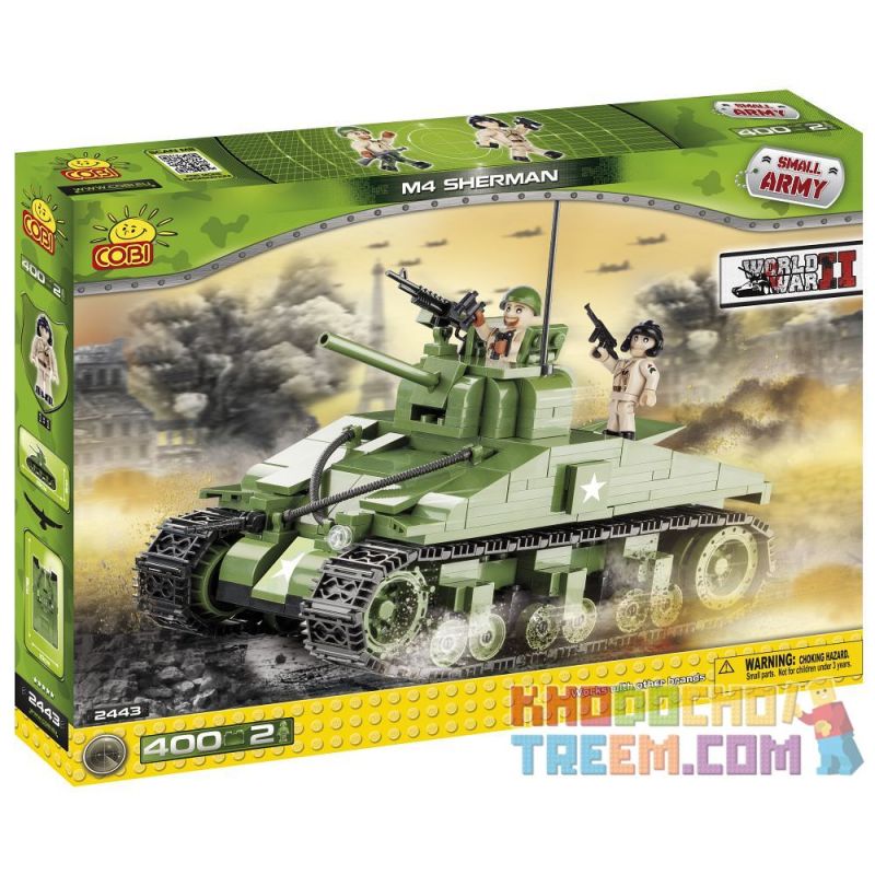 COBI 2443 non Lego XE TĂNG M4 SHERMAN bộ đồ chơi xếp lắp ráp ghép mô hình Military Army M4 SHERMAN TANK Quân Sự Bộ Đội 400 khối