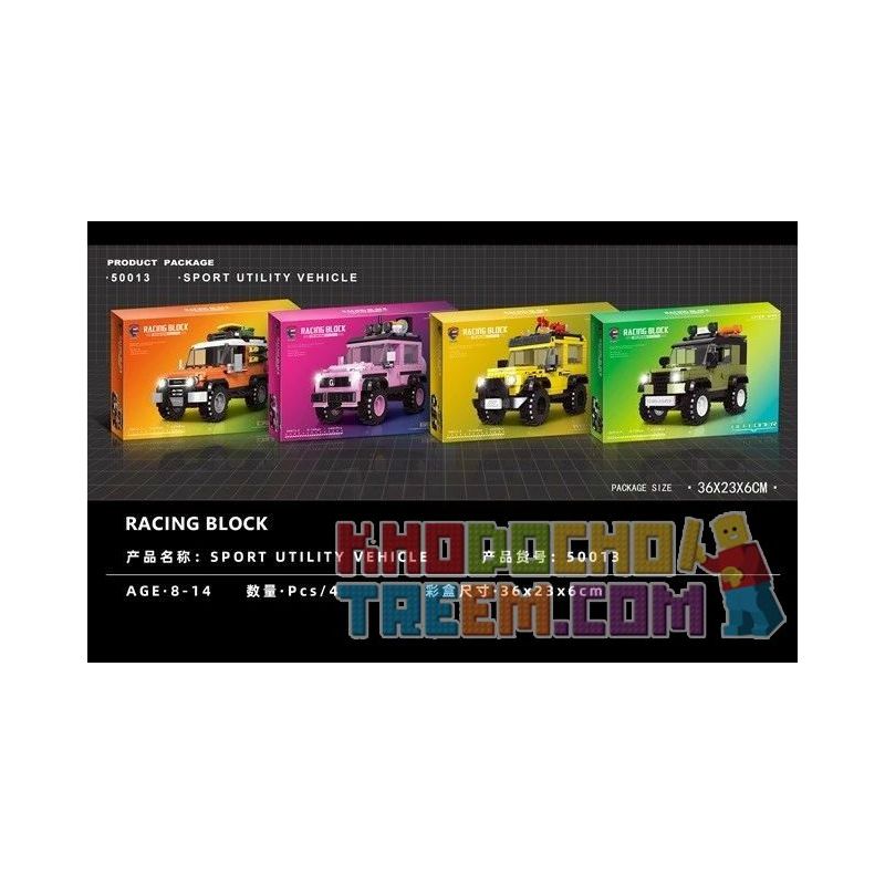 SHENZHEN RAEL ENTERTAINMENT 50013-1 50013-2 50013-3 50013-4 non  XE ĐỊA HÌNH 4 MẪU TOYOTA CRUISER FJ MERCEDES-BENZ G63 JEEP WRANGLER LAND ROVER DEFENDER bộ đồ chơi xếp lắp ráp ghép mô hình Speed Champions Racing Cars RACING BLOCK Đua Xe Công Thức 938 khối