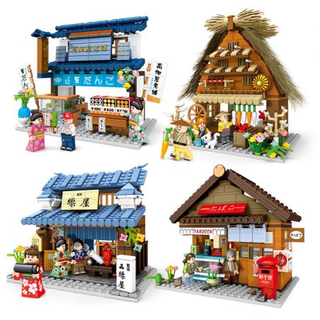SEMBO 601084 601085 601086 601087 non  4 KIỂU CẢNH ĐƯỜNG PHỐ NHẬT BẢN bộ đồ chơi xếp lắp ráp ghép mô hình Modular Buildings Mô Hình Nhà Cửa 1533 khối