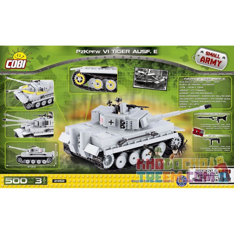 COBI 2462 non  XE TĂNG TIGER bộ đồ chơi xếp lắp ráp ghép mô hình Military Army PZKPFW VI TIGER AUSF. Quân Sự Bộ Đội 500 khối