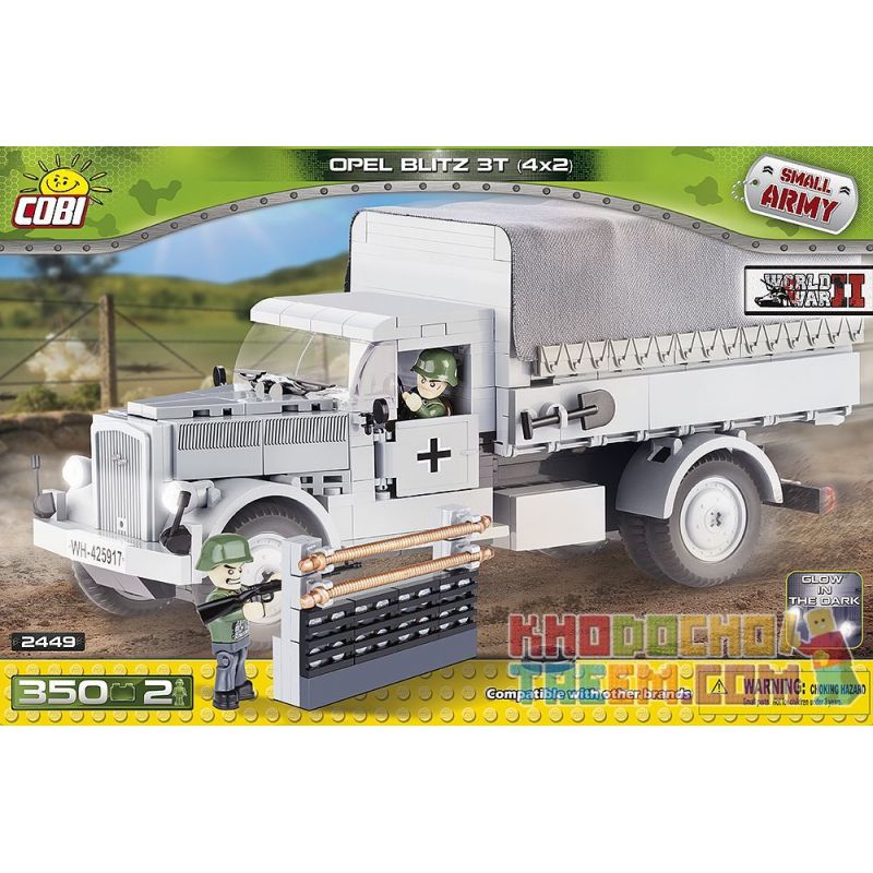 COBI 2449 non  XE TẢI HẠNG TRUNG OPEL LIGHTNING bộ đồ chơi xếp lắp ráp ghép mô hình Military Army OPEL BLITZ 3T (4X2) Quân Sự Bộ Đội 350 khối