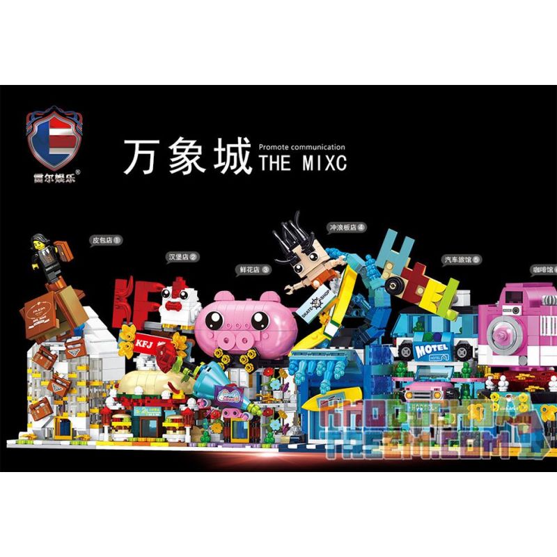 SHENZHEN RAEL ENTERTAINMENT 10008 non  6 LOẠI CỬA HÀNG BÁN TÚI Ở THÀNH PHỐ VIÊNG CHĂN BÁNH MÌ KẸP THỊT HOA VÁN LƯỚT SÓNG NHÀ NGHỈ QUÁN CÀ PHÊ bộ đồ chơi xếp lắp ráp ghép mô hình Mini Modular THE MIXC Đường Phố Thu Nhỏ 1867 khối