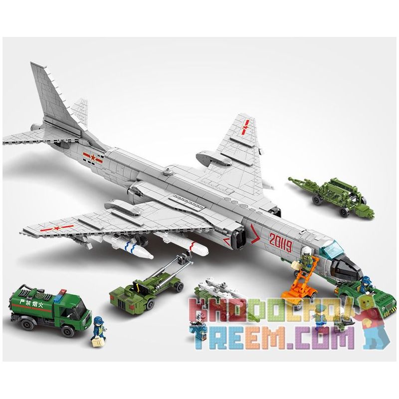 SEMBO 202135 non  MÁY BAY NÉM BOM TẦM TRUNG VÀ XA H-6K CỦA QUỐC bộ đồ chơi xếp lắp ráp ghép mô hình Military Army H-6K BOMBER AIRCRAFT Quân Sự Bộ Đội 2135 khối