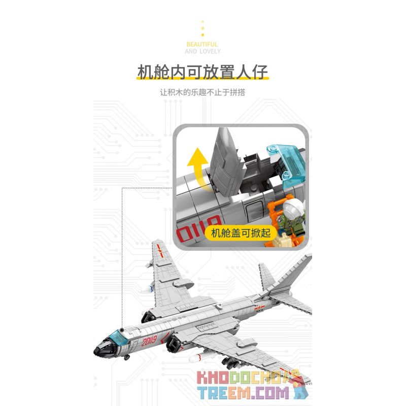 SEMBO 202135 non  MÁY BAY NÉM BOM TẦM TRUNG VÀ XA H-6K CỦA QUỐC bộ đồ chơi xếp lắp ráp ghép mô hình Military Army H-6K BOMBER AIRCRAFT Quân Sự Bộ Đội 2135 khối