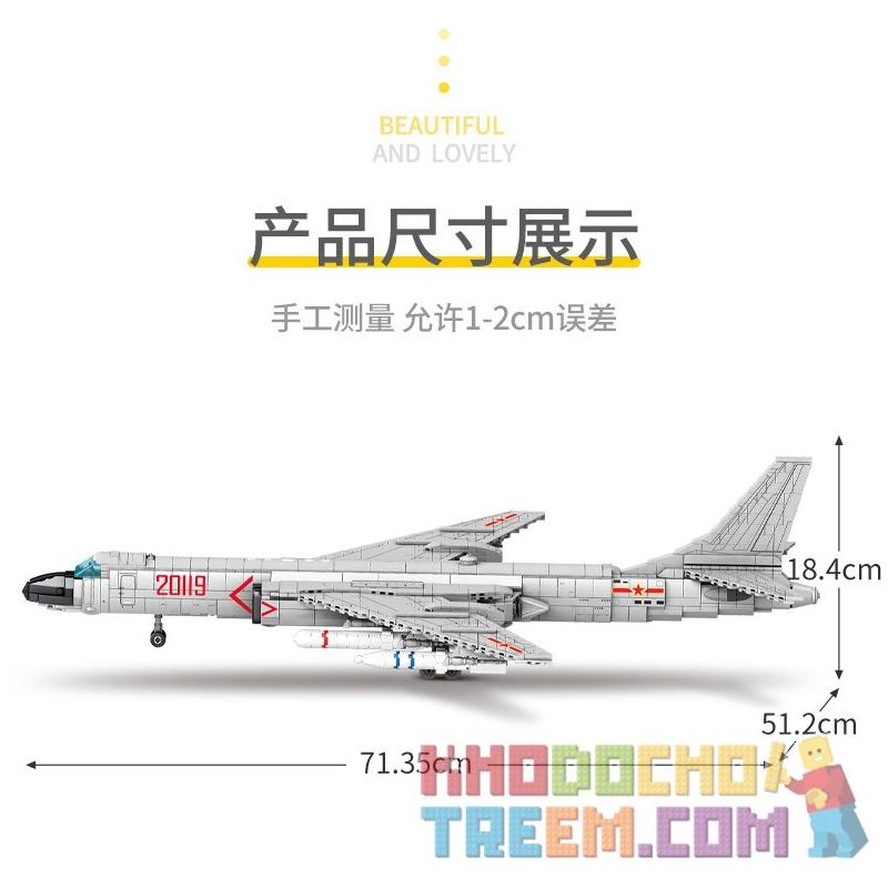 SEMBO 202135 non  MÁY BAY NÉM BOM TẦM TRUNG VÀ XA H-6K CỦA QUỐC bộ đồ chơi xếp lắp ráp ghép mô hình Military Army H-6K BOMBER AIRCRAFT Quân Sự Bộ Đội 2135 khối