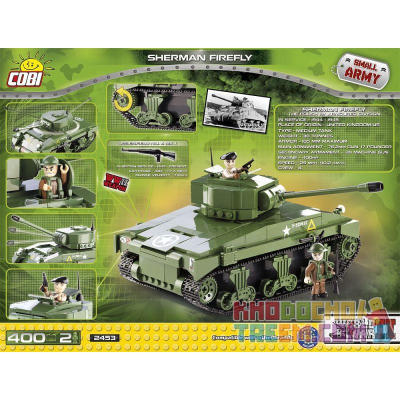 COBI 2453 non  M4A4 SHERMAN FIREFLY. bộ đồ chơi xếp lắp ráp ghép mô hình Military Army Quân Sự Bộ Đội 400 khối