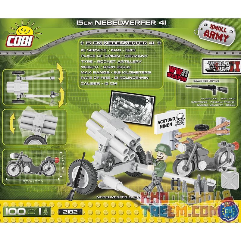 COBI 2182 non  BỆ PHÓNG TÊN LỬA SÁU BUỒNG bộ đồ chơi xếp lắp ráp ghép mô hình Military Army NEBELWERFER 41/15 CM Quân Sự Bộ Đội 800 khối