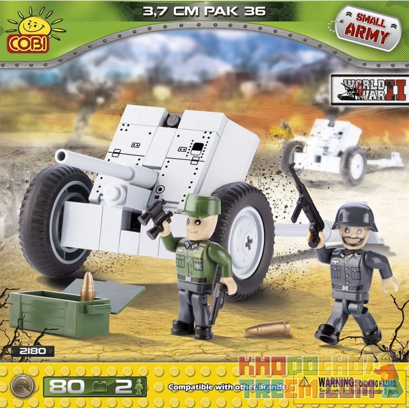 COBI 2180 non Lego SÚNG CHỐNG TĂNG PAK 36 bộ đồ chơi xếp lắp ráp ghép mô hình Military Army PAK 36 7 CM Quân Sự Bộ Đội 80 khối