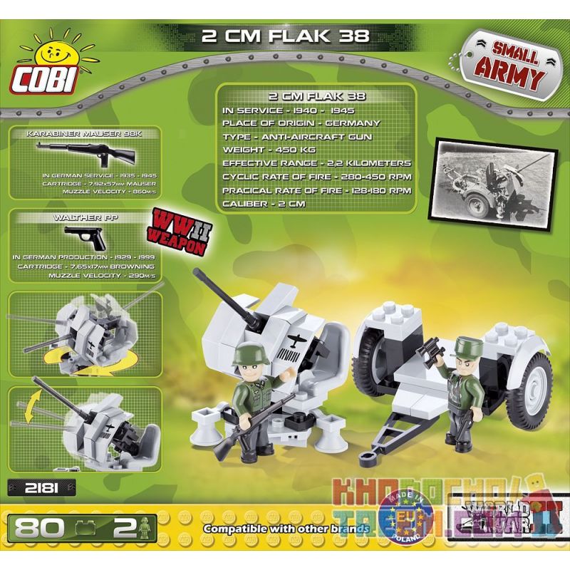 COBI 2181 non  PHÁO PHÒNG KHÔNG KIỂU 38 bộ đồ chơi xếp lắp ráp ghép mô hình Military Army FLAK 38/2 CM Quân Sự Bộ Đội 80 khối