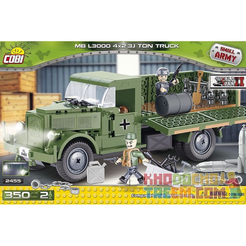 COBI 2455 2455A non  XE TẢI MERCEDES-BENZ L3000 4X2 3.1 TẤN bộ đồ chơi xếp lắp ráp ghép mô hình Military Army MB L3000 4X2 3.1 TON TRUCK Quân Sự Bộ Đội 350 khối