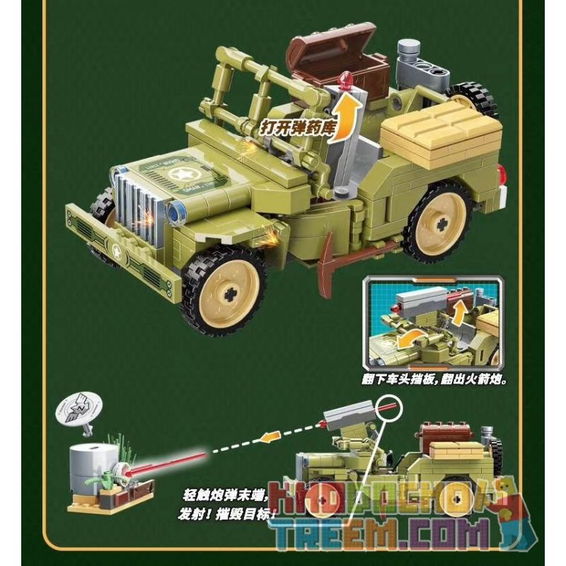 Enlighten 21011 Qman 21011 non  CUỘC ĐỘT KÍCH BẰNG XE JEEP bộ đồ chơi xếp lắp ráp ghép mô hình Military Army TACTICAL ESPIONAGE ACTION COMBAT ZONES Quân Sự Bộ Đội 264 khối