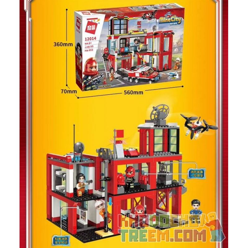 Enlighten 12014 Qman 12014 non  CỤC CỨU HỎA VÀ NẠN bộ đồ chơi xếp lắp ráp ghép mô hình Minecity Thành Phố Mỏ 693 khối